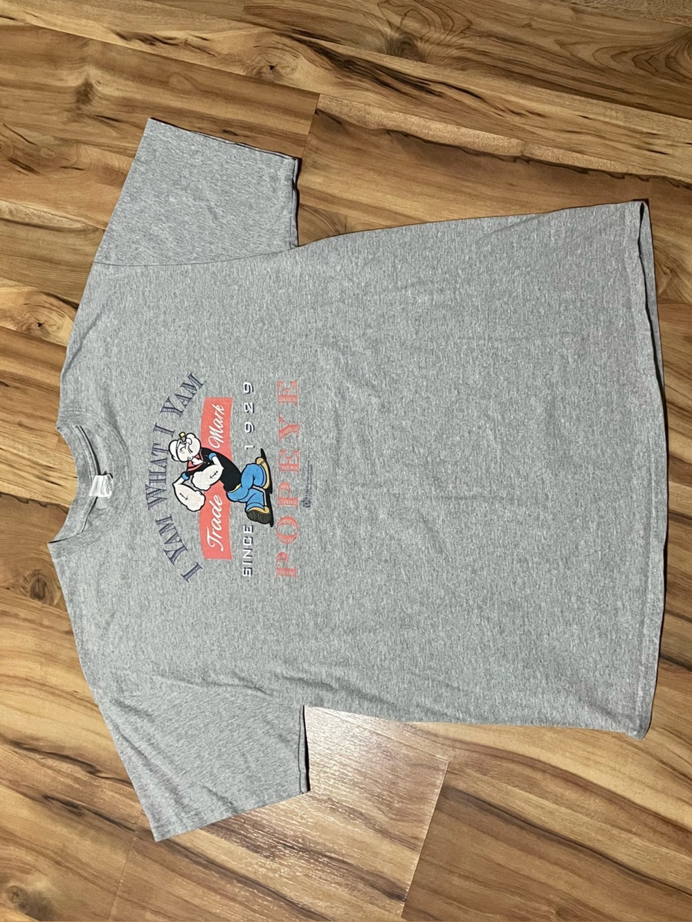 Y2K 2008 Popeye The Sailor Man T Shirt Gray I Yam What I Yam Cartoon Graphic XL